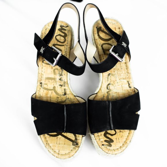 Sam Edelman Black Straw Wedge Sandals - Picture 2 of 4